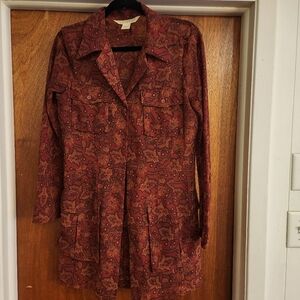 Express Compagnie Intl Top Womens Medium Red Floral Print Sheer Tunic Blouse VTG